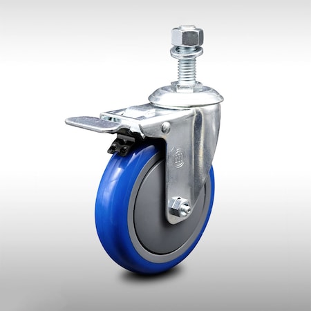 Service Caster 5 Inch SS Blue Polyurethane 1/2 Inch Threaded Stem Caster with Total Lock Brake SCC-SSTSTTL20S514-PPUB-BLUE-121315